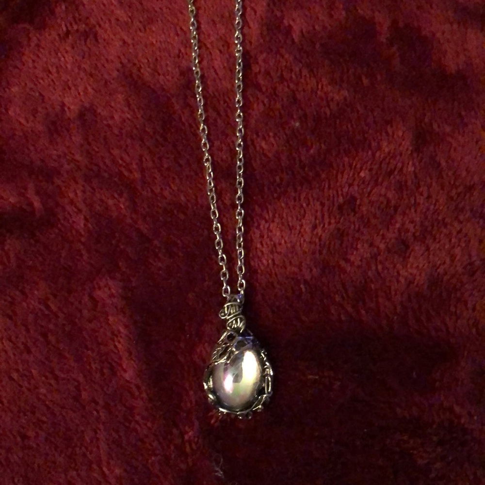 Winding Moonstone Silver Necklace. 16” Chain.